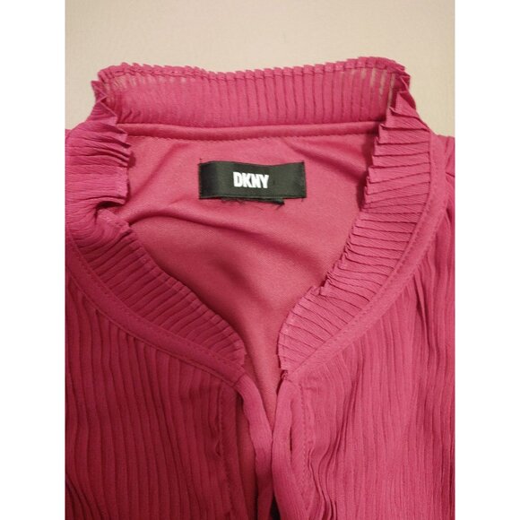 DKNY Solid Fuchsia Size 10 Tie Neck Pleated Dress - Picture 9 of 11